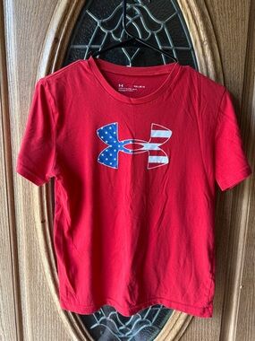 Under Armour Red Tee with American Flag Logo